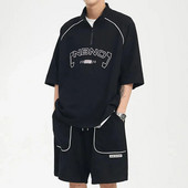 2023 Summer Thin Waffle Casual αθλητικό κοστούμι Y2K Street Hiphop κοντομάνικο μπλουζάκι πόλο Σορτς δύο τεμαχίων Ανδρικά ρούχα