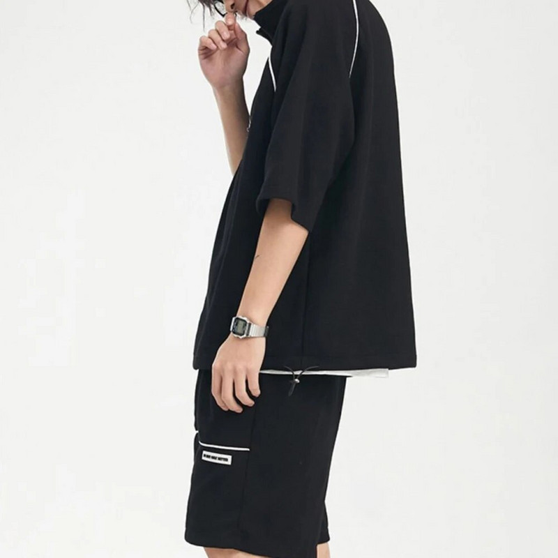 2023 летен тънък вафлен ежедневен спортен костюм Y2K Street Hiphop Поло тениска с къси ръкави Къси шорти Костюм от две части Мъжко облекло