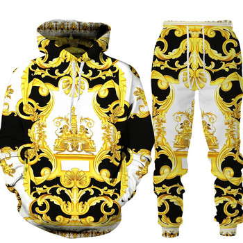 Луксозна марка Златен 3D принт Мъжки зимни якета Комплект Спортни суичъри/Туърси Екипи от 2 части Анцуг Мъжки/Дамски луксозен костюм
