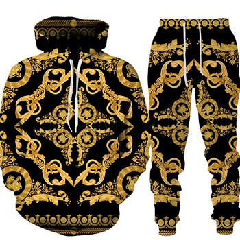 Луксозна марка Златен 3D принт Мъжки зимни якета Комплект Спортни суичъри/Туърси Екипи от 2 части Анцуг Мъжки/Дамски луксозен костюм