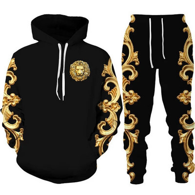 Luksusa zīmola Golden 3D Print vīriešu ziemas jaku komplekts Sporta jakas/touse 2 daļīgs tērpi Treniņtērps Vīriešu/sieviešu izsmalcināts uzvalks