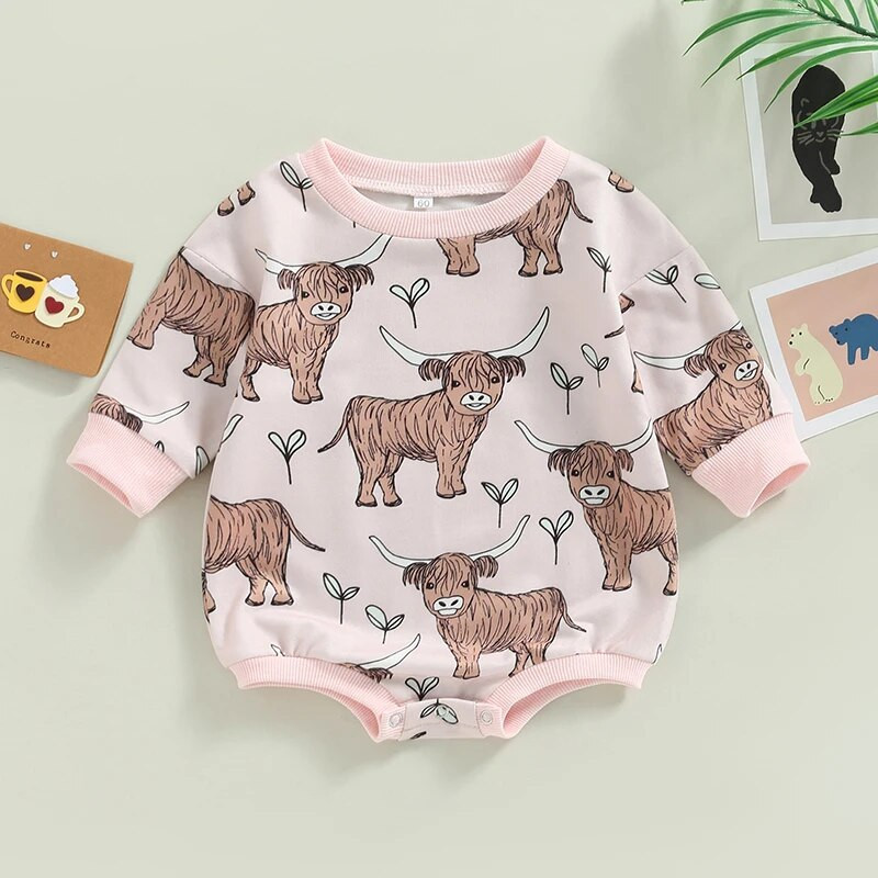 2022-11-22 Lioraitiin 0-18M Baby Body hosszú ujjú, kerek nyakú Cartoon Bull Print alkalmi tavaszi őszi baba jumper