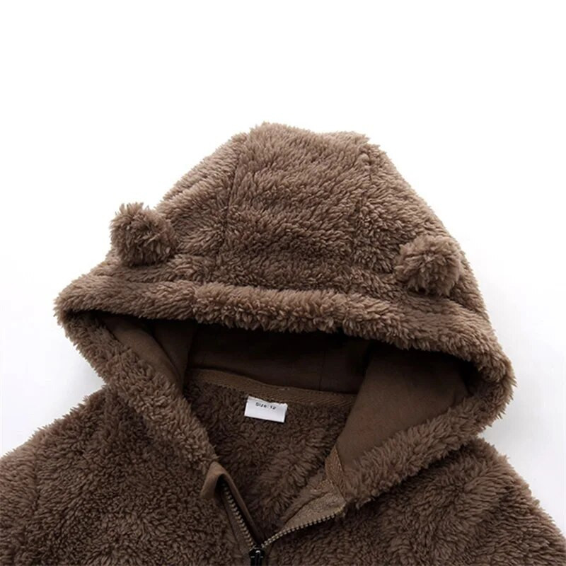 Újszülött kisfiú lány gyapjú jumpsuit hóruha, hosszú ujjú kapucnis cipzárral záródó kabát meleg téli ruhák