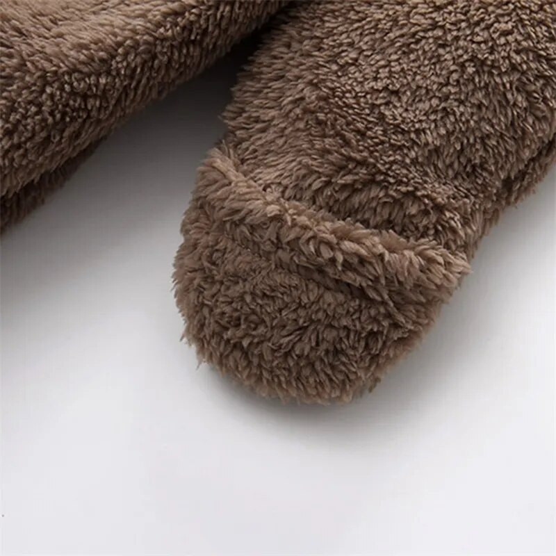 Újszülött kisfiú lány gyapjú jumpsuit hóruha, hosszú ujjú kapucnis cipzárral záródó kabát meleg téli ruhák