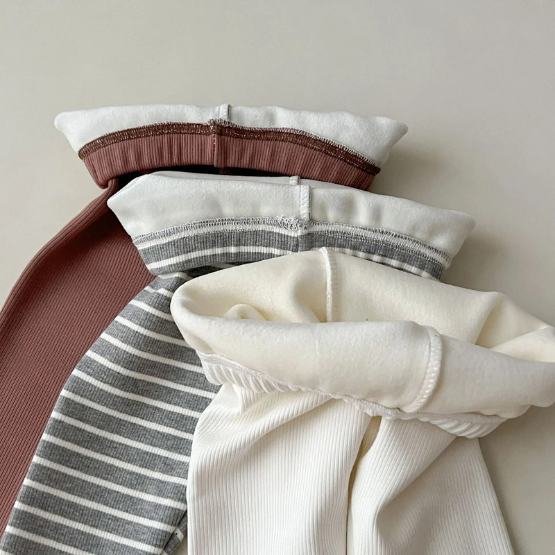 Őszi Tél Fiú Lány Baba Összes Solid Plus Bársony Vastag Leggings Gyermek Csíkos Alkalmi Nadrág Gyerek Pamut bordás nadrág