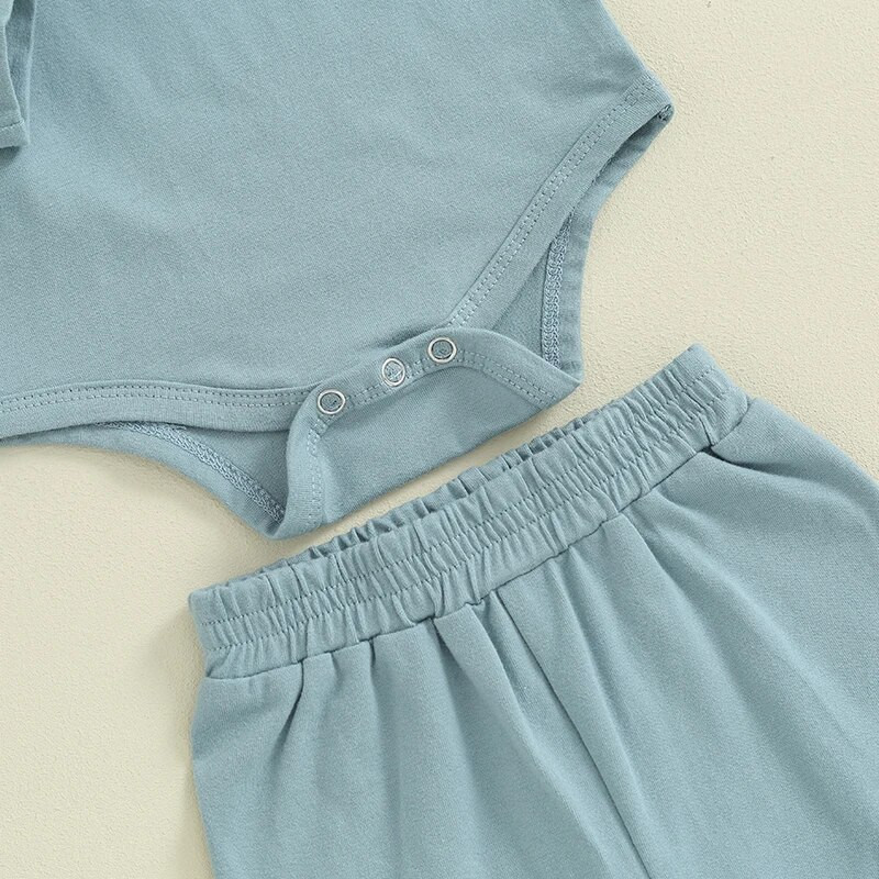 Kisfiú ruhák 2 darab egyszínű őszi tavaszi újszülött alkalmi alap hosszú ujjú, nyakú, gombos nadrág felsők nadrágkosztüm