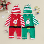 ma&baby 0-24M karácsonyi újszülött csecsemő baba lány fiú jumpsuit hosszú ujjú Mikulás csíkos mintás szőnyeg karácsonyi jelmezek ruhák D05