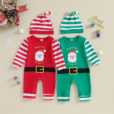 ma&baby 0-24 M Ziemassvētku Jaundzimušā Zīdaiņa Meitenes Kombinezons Ar garām piedurknēm Santa Svītrains Print Romper Ziemassvētku Kostīmi Tērpi D05