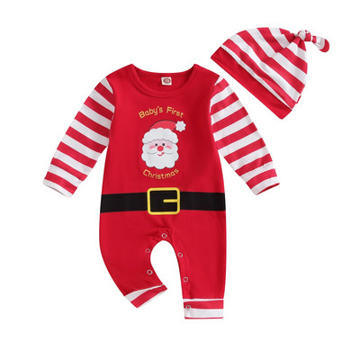 ma&baby 0-24M karácsonyi újszülött csecsemő baba lány fiú jumpsuit hosszú ujjú Mikulás csíkos mintás szőnyeg karácsonyi jelmezek ruhák D05