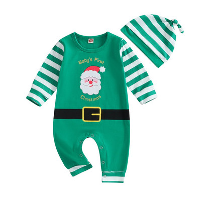 ma&baby 0-24M karácsonyi újszülött csecsemő baba lány fiú jumpsuit hosszú ujjú Mikulás csíkos mintás szőnyeg karácsonyi jelmezek ruhák D05