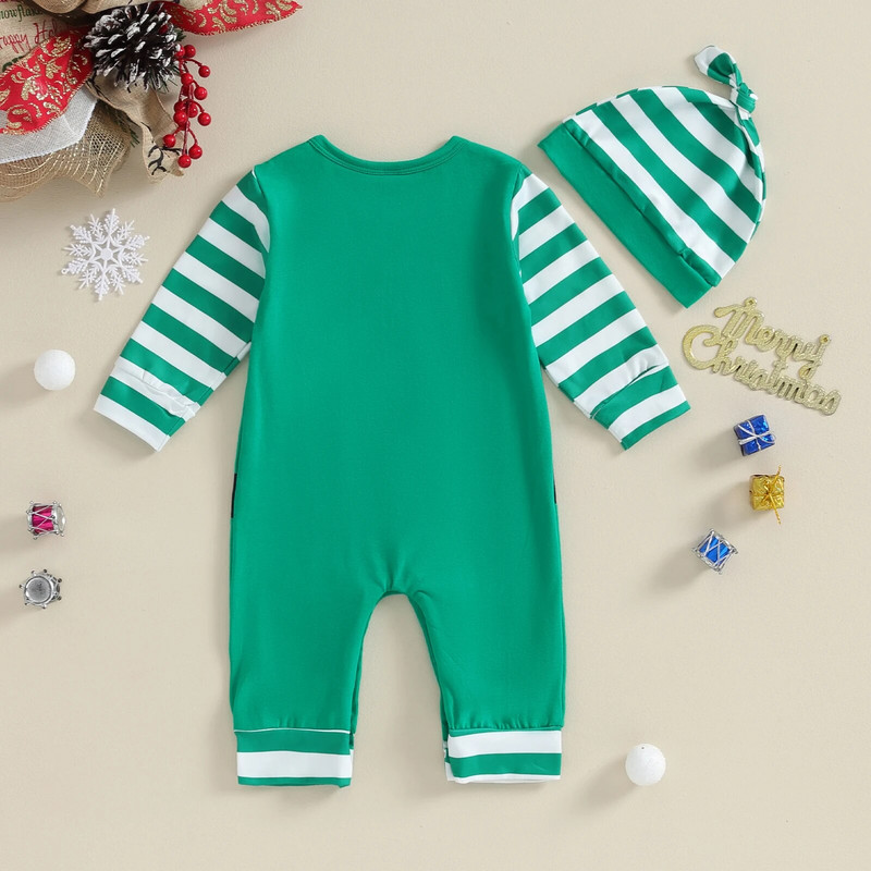 ma&baby 0-24M karácsonyi újszülött csecsemő baba lány fiú jumpsuit hosszú ujjú Mikulás csíkos mintás szőnyeg karácsonyi jelmezek ruhák D05