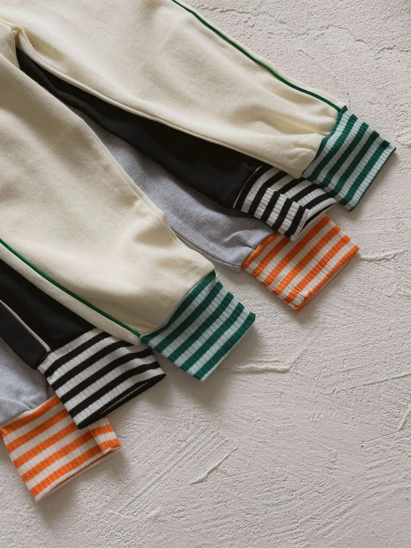 Есенно момиче Спортни панталони с бебешки лък Детски памучни модни панталони тип молив Детски универсални ежедневни панталони на райета Облекло за бебета