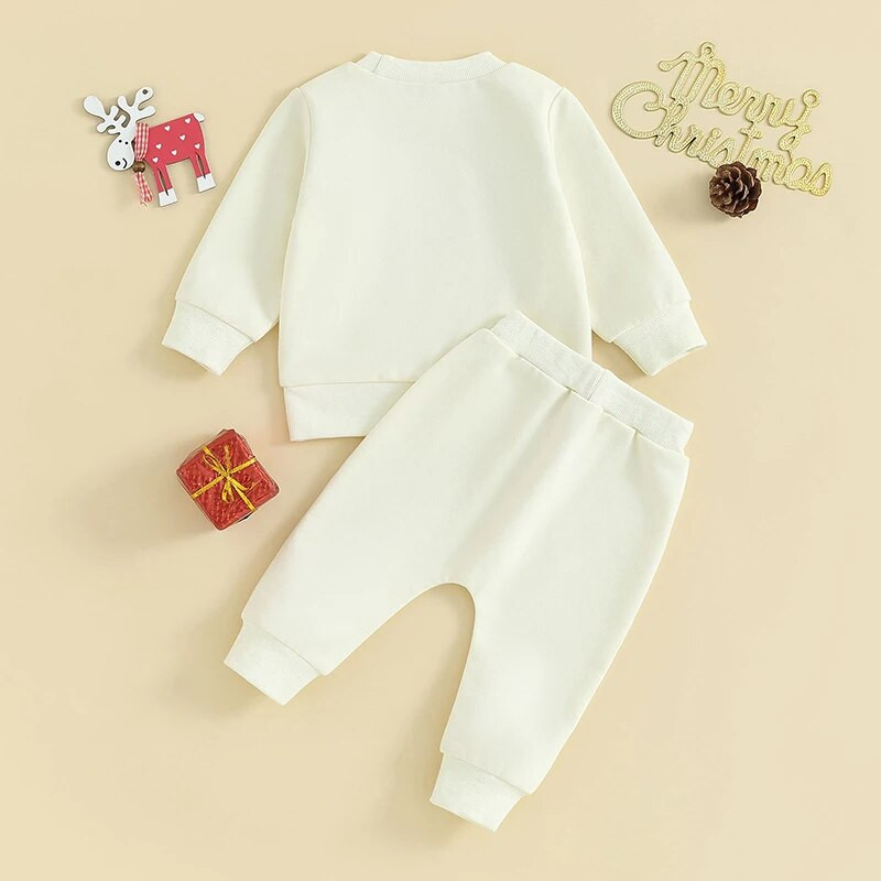 Комплект панталони за новородено Cartoon Elk 2Pcs Бебе момчета Момичета Суичър с дълъг ръкав с кръгло деколте и спортни панталони Коледни тоалети