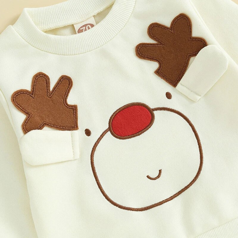 Комплект панталони за новородено Cartoon Elk 2Pcs Бебе момчета Момичета Суичър с дълъг ръкав с кръгло деколте и спортни панталони Коледни тоалети