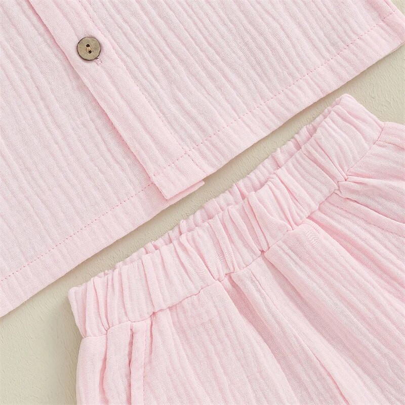 Kislányok őszi tavaszi ruhák egyszínű csecsemők légy hosszú ujjú legombolható felsők Rugalmas deréknadrág szett alkalmi ruhák