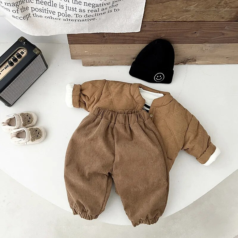 Fiú Gyermek plusz bársony kordbársony nadrág őszi téli ruhák Retro szolid lány baba alkalmi nadrág újszülött polár vastag nadrág