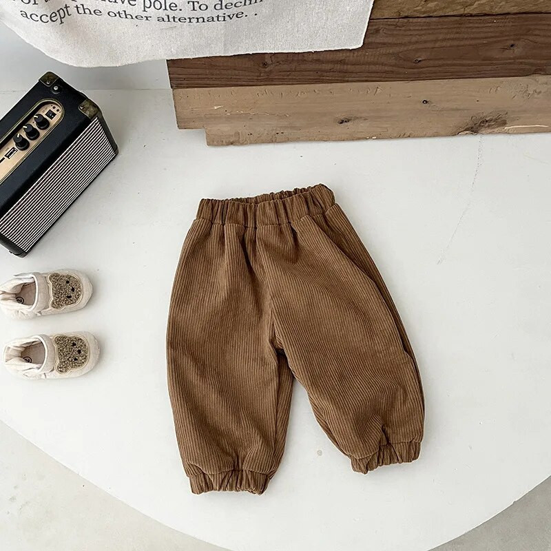 Fiú Gyermek plusz bársony kordbársony nadrág őszi téli ruhák Retro szolid lány baba alkalmi nadrág újszülött polár vastag nadrág