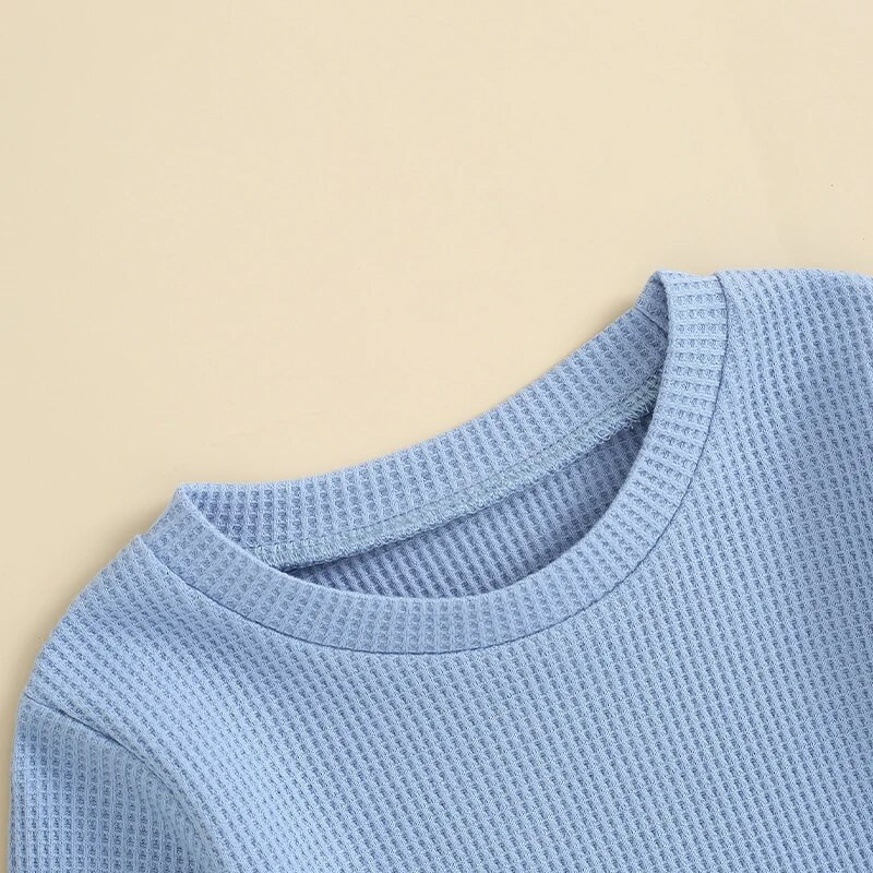 Babanadrág szett egyszínű gofri 2 részes kisgyermek fiú lány lány hosszú ujjú, nyakú pulóver felsők elasztikus deréknadrággal