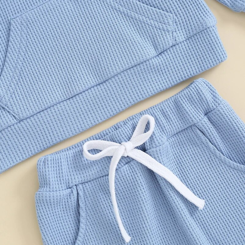 Babanadrág szett egyszínű gofri 2 részes kisgyermek fiú lány lány hosszú ujjú, nyakú pulóver felsők elasztikus deréknadrággal