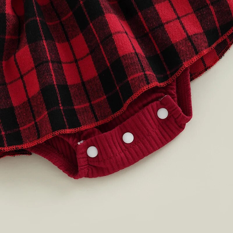 Karácsonyi lány piros pólós újszülött csecsemő baba kötött fodros hosszú ujjú masnis kombiné kockás nyomtatott karácsonyi jelmezek