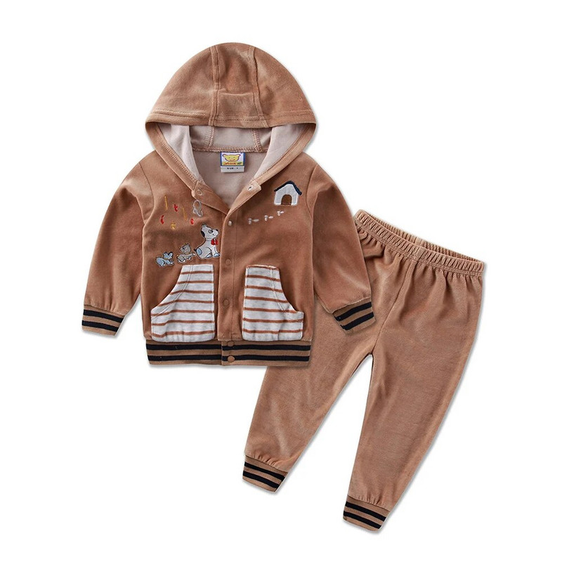 Бебешки костюми за момчета и момичета Комплект дрехи с качулка Велурени якета с дълги ръкави + дълги панталони 2 бр./компл. Детски дрехи