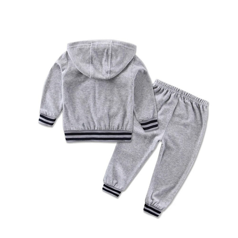 Бебешки костюми за момчета и момичета Комплект дрехи с качулка Велурени якета с дълги ръкави + дълги панталони 2 бр./компл. Детски дрехи