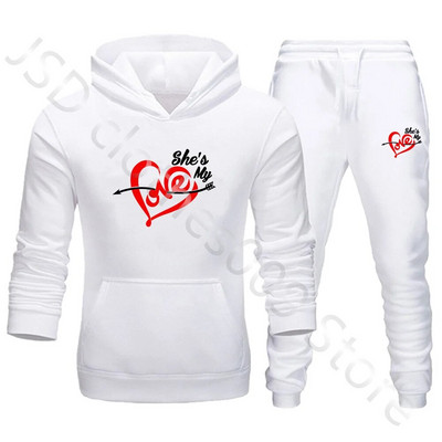 Férfi Női Pulóverek LOVE Print Couple Pulóver+Rutónadrág öltöny Őszi Sportruházat Szettek Sport Alkalmi Pulóver Tréningruhák Ruházat