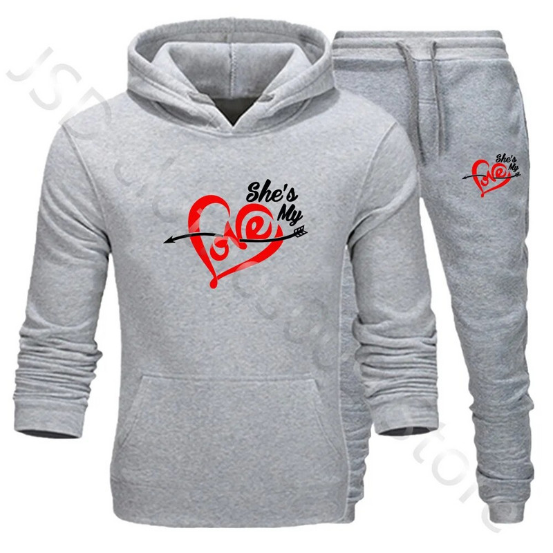 Férfi Női Pulóverek LOVE Print Couple Pulóver+Rutónadrág öltöny Őszi Sportruházat Szettek Sport Alkalmi Pulóver Tréningruhák Ruházat