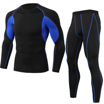 Мъжки черни MMA BJJ Rashgaurd Anti UV Quickly Dye Men Gym Yoga Trainning Sportsuit Compression Base Layer t Shirts and Legging