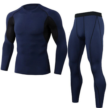 Мъжки черни MMA BJJ Rashgaurd Anti UV Quickly Dye Men Gym Yoga Trainning Sportsuit Compression Base Layer t Shirts and Legging