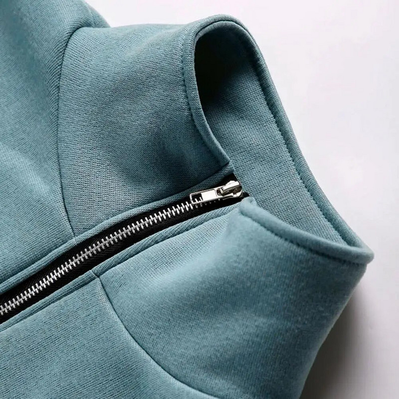 Спортен дамски топъл анцуг 2023 Зимен комплект от две части от памучен полар Костюми с панталон от харем за жени Кадифени костюми с качулка с цип