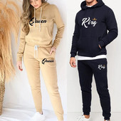 Lover αθλητική φόρμα King Queen με μονόχρωμη κουκούλα + Σετ παντελόνι για τζόκινγκ Ανδρικά Γυναικεία αθλητικά κιτ Φόρμα για ζευγάρια υψηλής ποιότητας