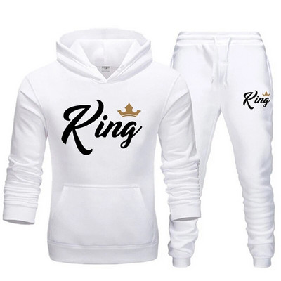Lover αθλητική φόρμα King Queen με μονόχρωμη κουκούλα + Σετ παντελόνι για τζόκινγκ Ανδρικά Γυναικεία αθλητικά κιτ Φόρμα για ζευγάρια υψηλής ποιότητας