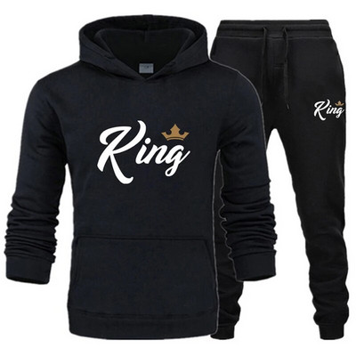 Lover αθλητική φόρμα King Queen με μονόχρωμη κουκούλα + Σετ παντελόνι για τζόκινγκ Ανδρικά Γυναικεία αθλητικά κιτ Φόρμα για ζευγάρια υψηλής ποιότητας