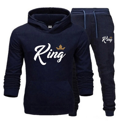 Lover αθλητική φόρμα King Queen με μονόχρωμη κουκούλα + Σετ παντελόνι για τζόκινγκ Ανδρικά Γυναικεία αθλητικά κιτ Φόρμα για ζευγάρια υψηλής ποιότητας