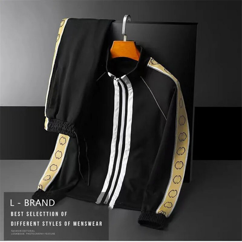 Есен 2023 г. Нов мъжки ежедневен спортен костюм Риза с цип и панталон с изправена яка от две части Мъжко облекло за джогинг на открито