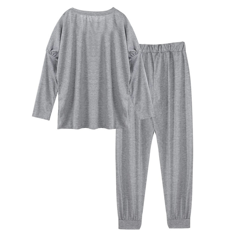 Пролет Есен 2 бр. Дамски чист цветен ежедневен спортен костюм Тениска с кръгло деколте и дълги ръкави Панталони Облекло за свободното време за бягане Фитнес