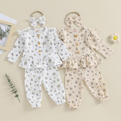 Baby girls Sweet Floral print 3 τμχ Φθινοπωρινά ανοιξιάτικα σετ ρούχων για νήπια Fly μακρυμάνικο μπλουζάκια + παντελόνι με κορδέλα
