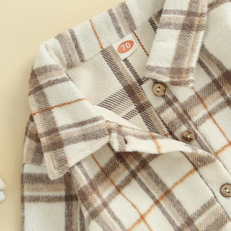 Csecsemő kockás mintás kombiné Baby Boys, hosszú ujjú gombokkal elülső hajtóka nyakú ing nadrág elasztikus mandzsettával őszi télre