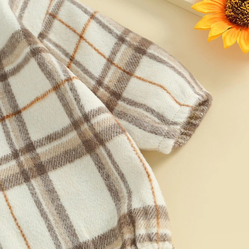 Csecsemő kockás mintás kombiné Baby Boys, hosszú ujjú gombokkal elülső hajtóka nyakú ing nadrág elasztikus mandzsettával őszi télre