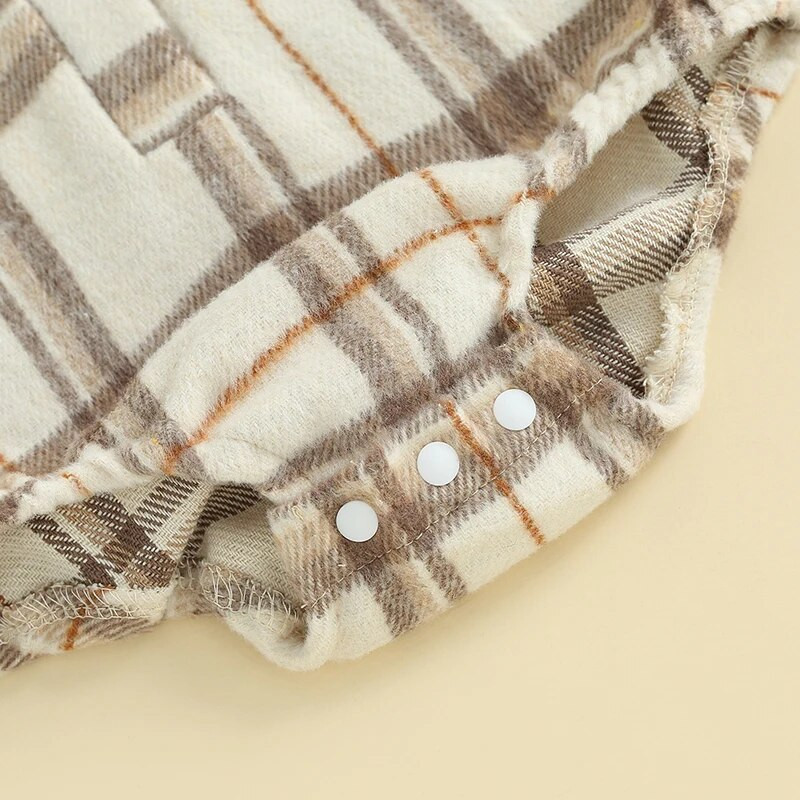 Csecsemő kockás mintás kombiné Baby Boys, hosszú ujjú gombokkal elülső hajtóka nyakú ing nadrág elasztikus mandzsettával őszi télre