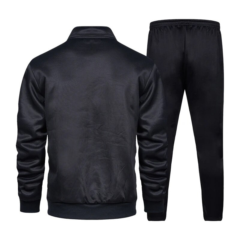 Мъжки анцузи Спортен комплект 2PCS Дебела топла жилетка Суичъри Панталони Костюм Спортен комплект с цип Зимен нов мъжки спортен суичър с качулка