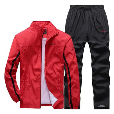 Férfi tréningruha új tavaszi őszi sportruházat szett Sport ruha alkalmi melegítő kabát+nadrág Férfi futóruha Ázsiai méret L-5XL