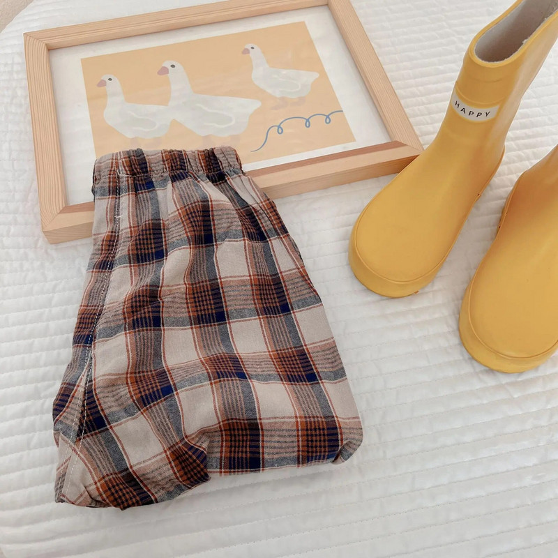 Gyerekek Nyári divat Szúnyog nadrágok Kid Cute Bear Fiúk Nadrágok Lány Kockás Bő lélegző pamut széles szárú nadrágok