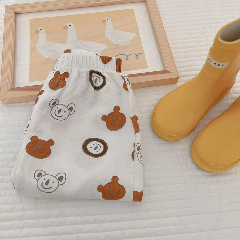 Gyerekek Nyári divat Szúnyog nadrágok Kid Cute Bear Fiúk Nadrágok Lány Kockás Bő lélegző pamut széles szárú nadrágok