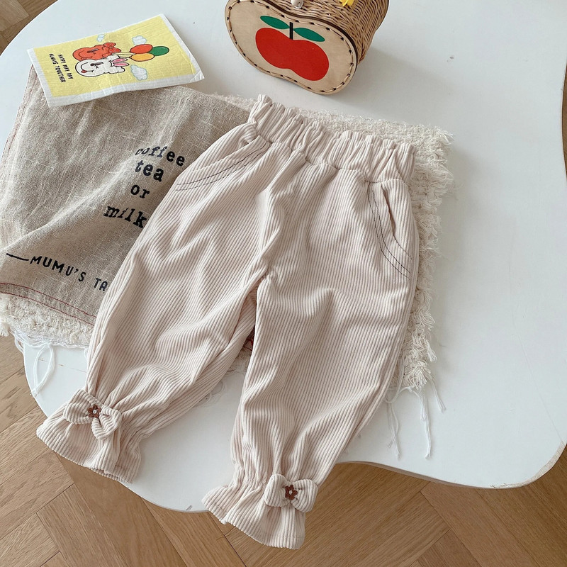 Új lány csecsemő kordbársony alkalmi nadrág őszi 0-5 éves baba masni tömör bordás egyszerű nadrágok gyerekeknek bő divatos nadrág gyerek jelmez