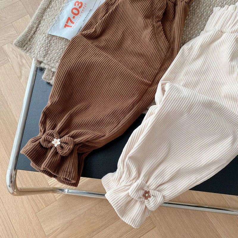 Új lány csecsemő kordbársony alkalmi nadrág őszi 0-5 éves baba masni tömör bordás egyszerű nadrágok gyerekeknek bő divatos nadrág gyerek jelmez