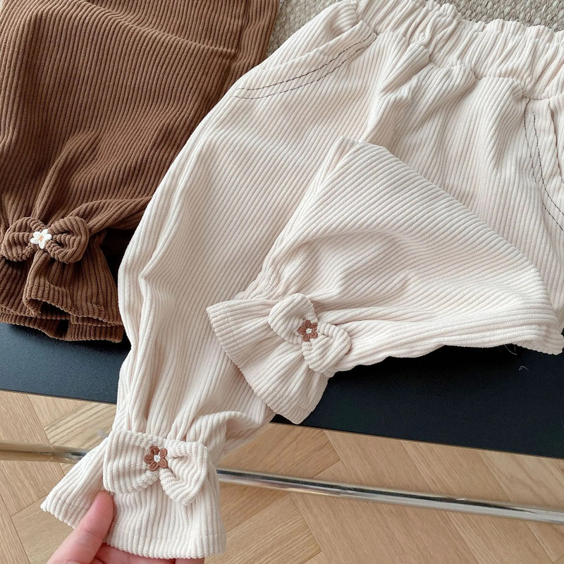 Új lány csecsemő kordbársony alkalmi nadrág őszi 0-5 éves baba masni tömör bordás egyszerű nadrágok gyerekeknek bő divatos nadrág gyerek jelmez