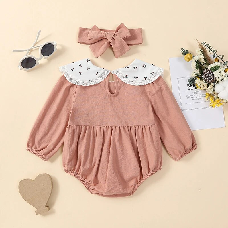 Kislány 2 részes ruhák, virágos, hosszú ujjú nadrág és aranyos fejpánt szett kisgyermekes csecsemőknek