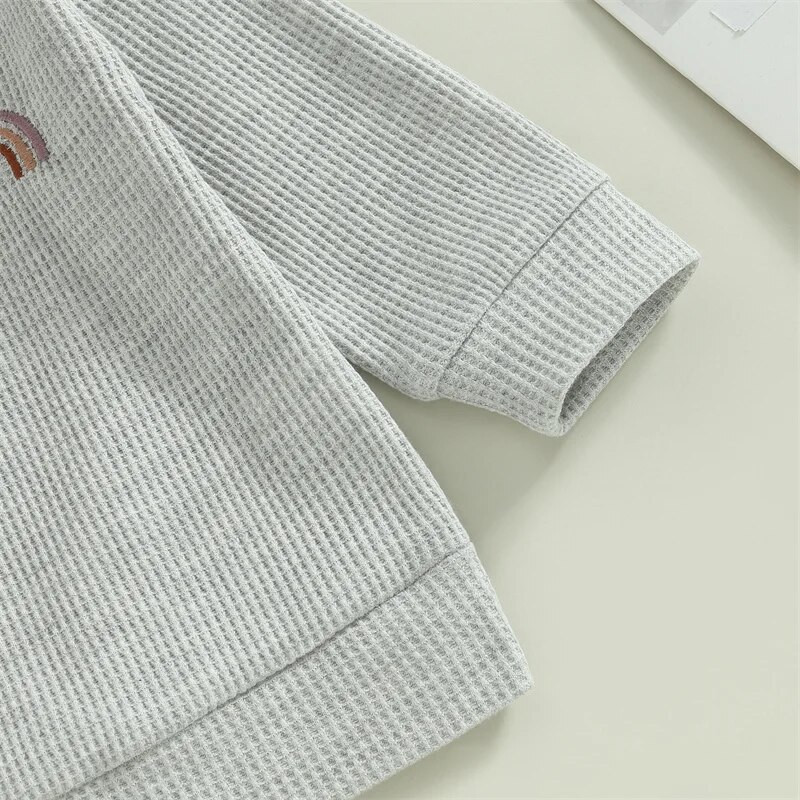 Kisgyermekek alkalmi szivárványos hímzéses ruhakészletek Babafiúk nyakú, hosszú ujjú pulóverek + elasztikus deréknadrág 0-3 éves korig